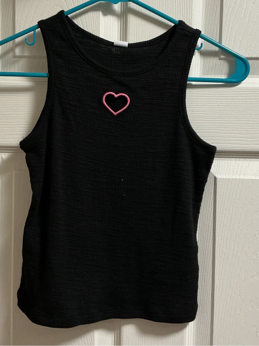 Old Navy Black Ribbed Tank Top with Pink Heart